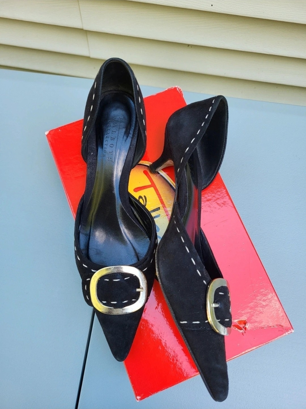 Talbots Women's Black Leather Pointed Toe Pump Slip-On Buckle Accent| Size 6 1/2
